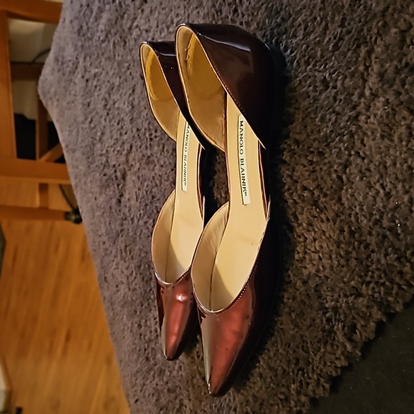 Manolo Blahnik Wine colored Patent Leather Soussa d'Orsay Flats Size 36/5.5 - Picture 9 of 10